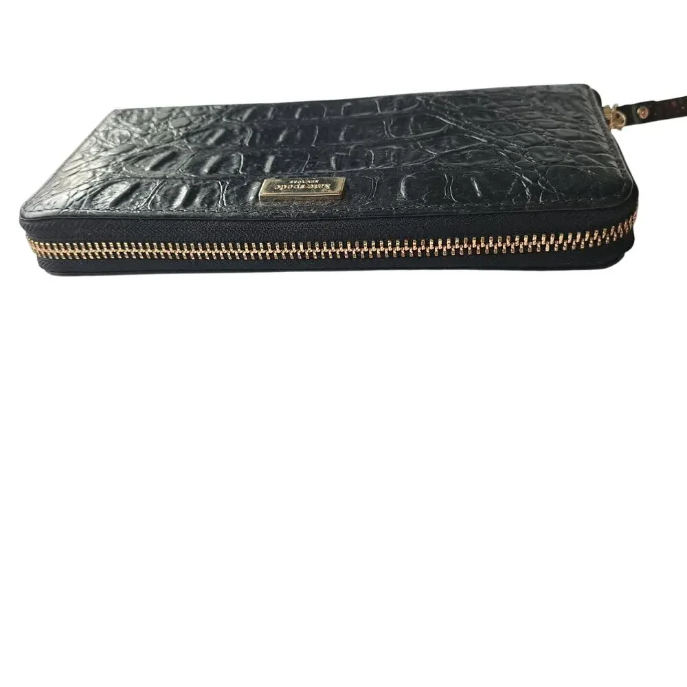 Kate Spade New York Black Croc Embossed Leather Zip Around Neda Wallet